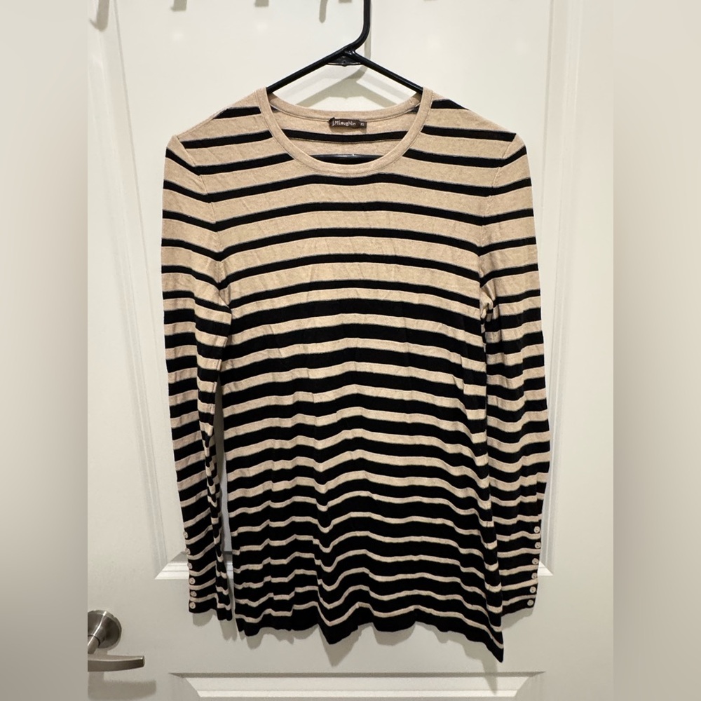 J. McLaughlin Black and Tan Striped Top